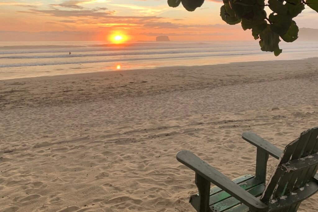 beach sunset and chair